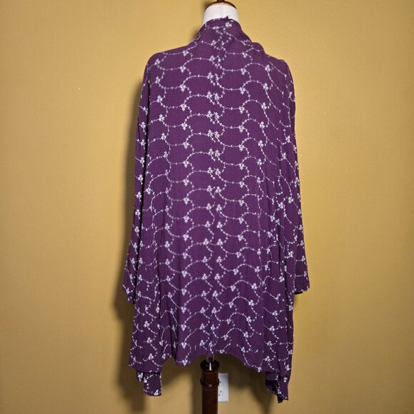 Roaman's Women Purple Long Cardigan Duster Purple Floral Rayon 34W 5-3687-0 Flow - Picture 4 of 9